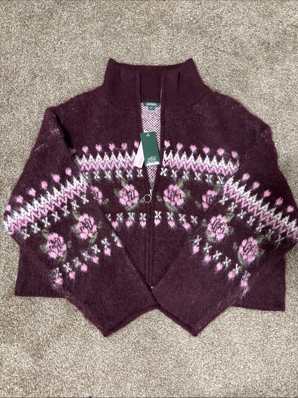 Women’s Burgundy Full-Zip Sweater